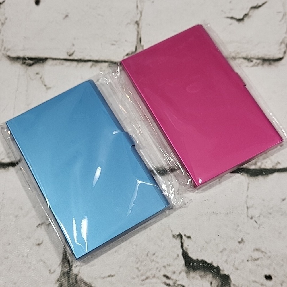 Hard Case Wallet Metal ID Card Holder Lot Of 2 Pink Blue His Hers NEW - Picture 2 of 6